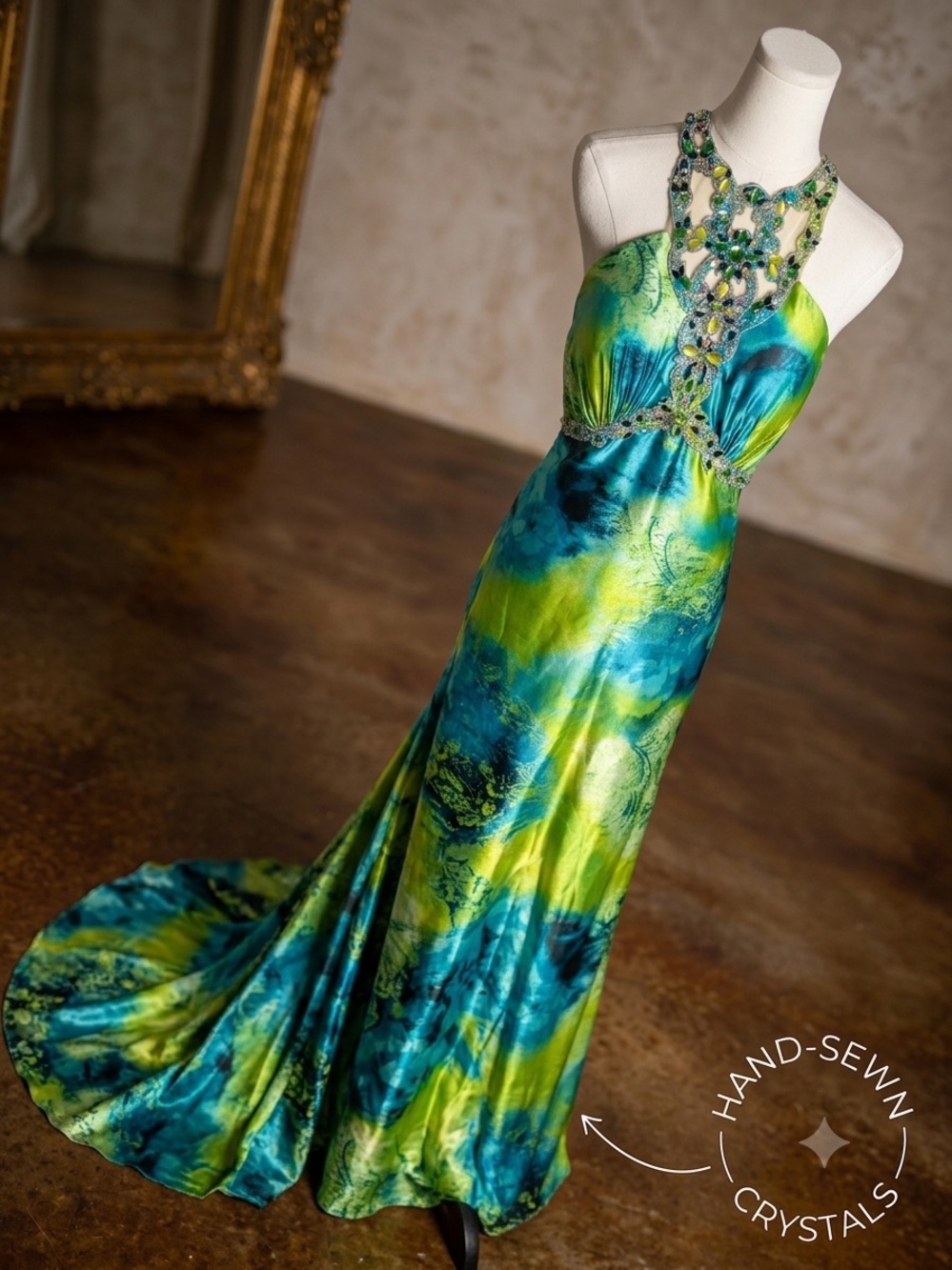 Stunning Tony Bowls Paris Open Back Gown with Hand-Appliquéd Crystals, Sz 6